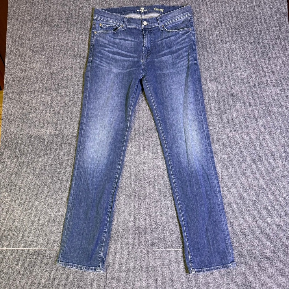 7 For All Mankind Slimmy Mens Blue Slim Straight Leg Jeans Size 34 *34X31*